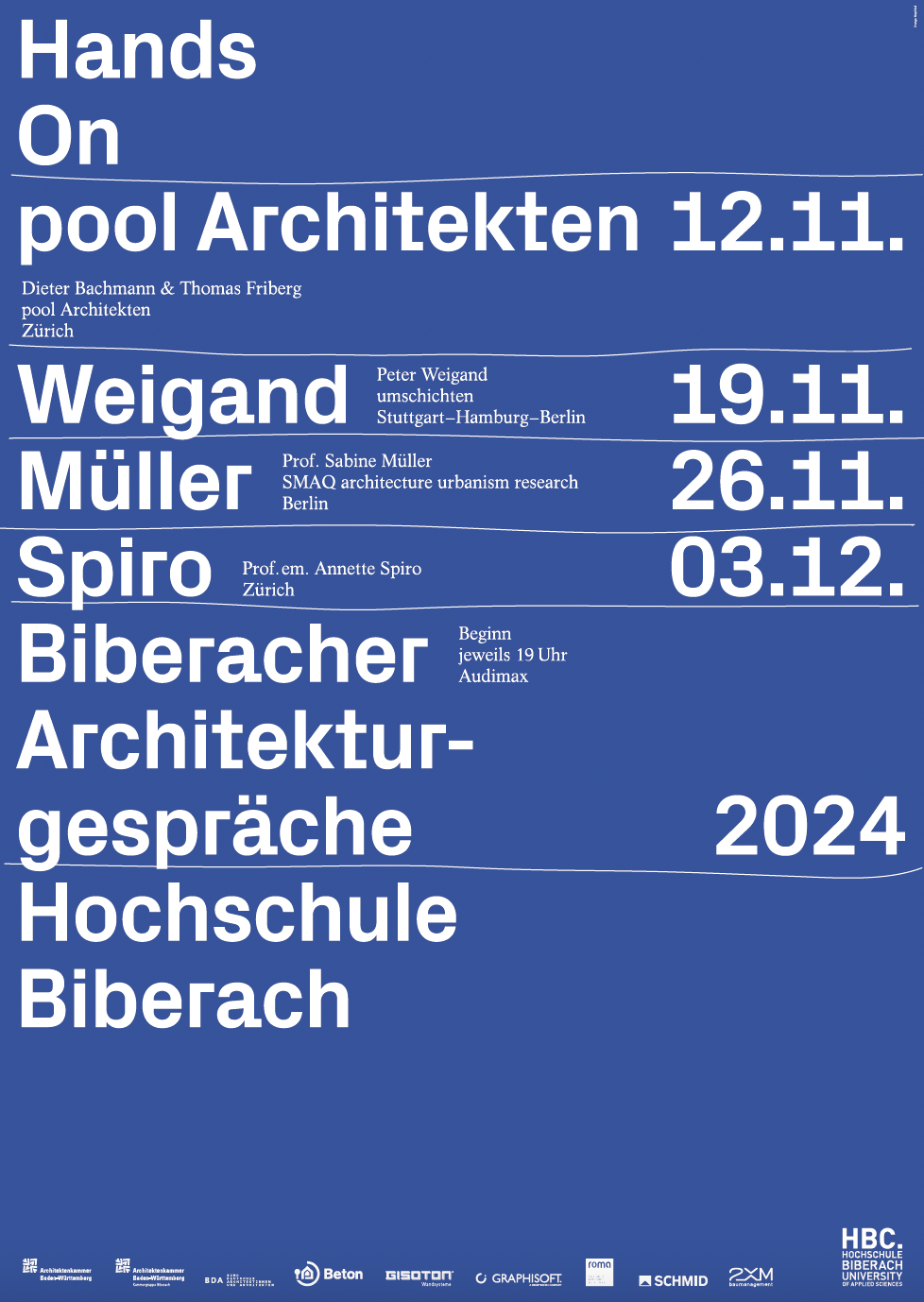Blaues Plakat mit weißer Schrift
