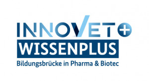 Logo blau/weiß: InnoVet Wissenplus Bildungsbrücke in Pharma &amp; Biotec